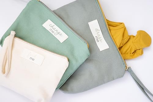 Pearhead Baby Diaper Bag Organizing Pouch Set – Feed Me, Change Me, Dress Me – Zip Pouches Made from Recycled Cotton, Gender Neutral Diaper Bag Accessories and Baby Essentials Organizer - Set of 3