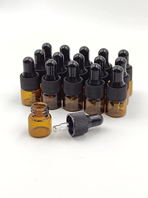 YYNGJCK 15Packs 3ml Tiny Amber Glass Mini Dropper Bottles for Essential Oils, Cosmetics, and Liquid Small Empty Travel Sample Vials with Dropper and Black Caps