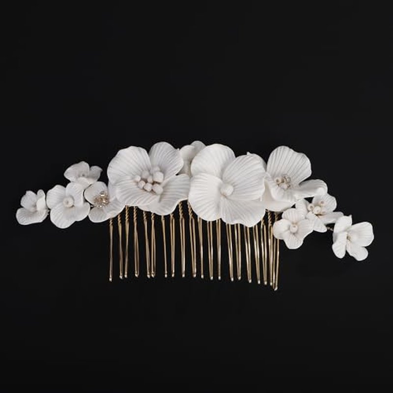 BERYUAN Flowers Wedding Hair Comb Bridal Elegant Flowers Headpiece Flowers Hair Side Comb Gold Wedding Hair Accessories for Women Girls (gold)