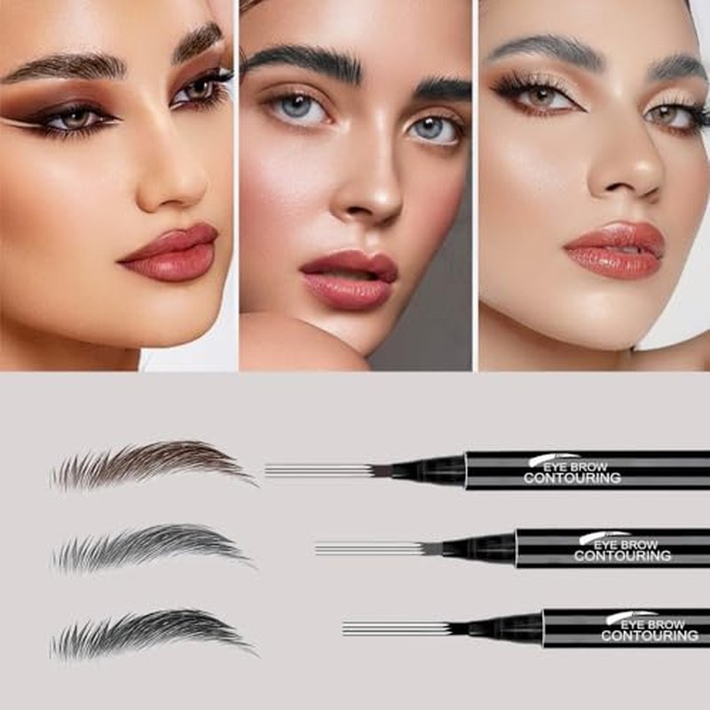 2PCS 4-Head Split Waterproof Eyebrow Pencil, 3D Microblading Eyebrow Pen Eye Brow Pencils with 4 Tip, Creates Natural Looking Brows Eye Eyebrow Makeup Eyebrow Pen for Women, Last All Day (Black)