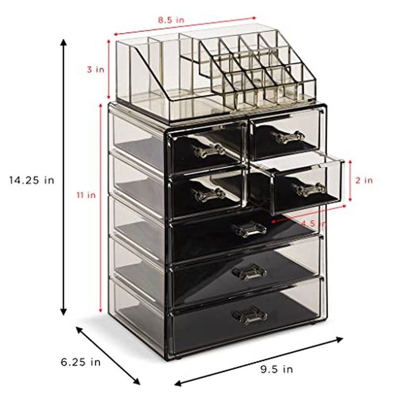 Sorbus Clear Cosmetic Makeup Organizer - Make Up & Jewelry Storage, Case & Display - Spacious Design - Holder for Dresser, Bathroom, Vanity & Countertop (3 Large, 4 Small Drawers) [Black Jewel]