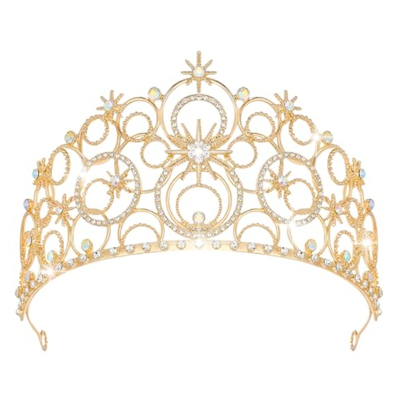 JITINX Crystal Crowns for Women, Crystal Bubble TiaraBride Royal Queen Headband Princess Headpieces for Women Bridal Wedding Prom Birthday Party Crowns (Gold)