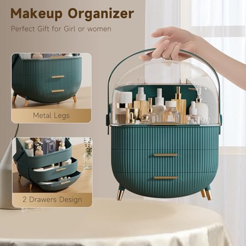 Makeup Storage Organizer with Lid, Waterproof Cosmetics Skincare Organizer for Vanity, Portable Makeup Storage Box for Countertop, Gifts, Women(Pearl White)