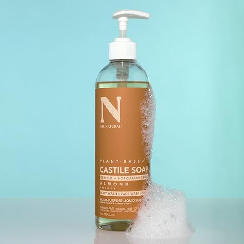 Dr. Natural Castile Liquid Soap - Multi-Use Body Wash, Shampoo and Face Wash - Hydrating Body Soap for Skin, Hair, Pets and Home - Almond - 16 oz