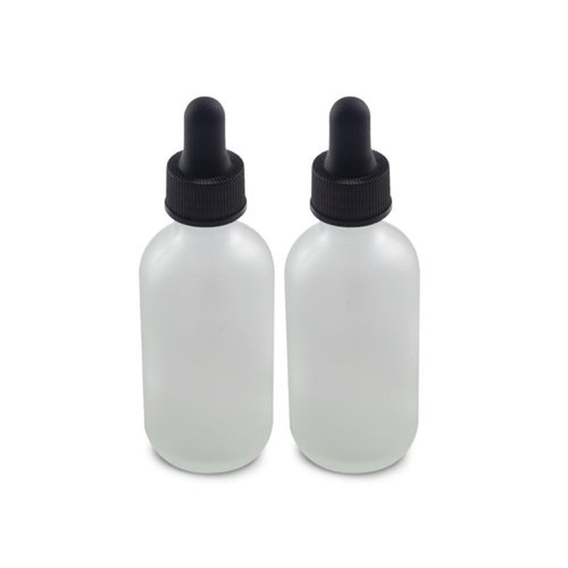 The Bottle Depot - 2 Pack - 2 oz Glass Bottle with Dropper - Clear Frosted - 20-400 Neck Finish - Boston Round Bottles - Leakproof Essential Oils Bottles