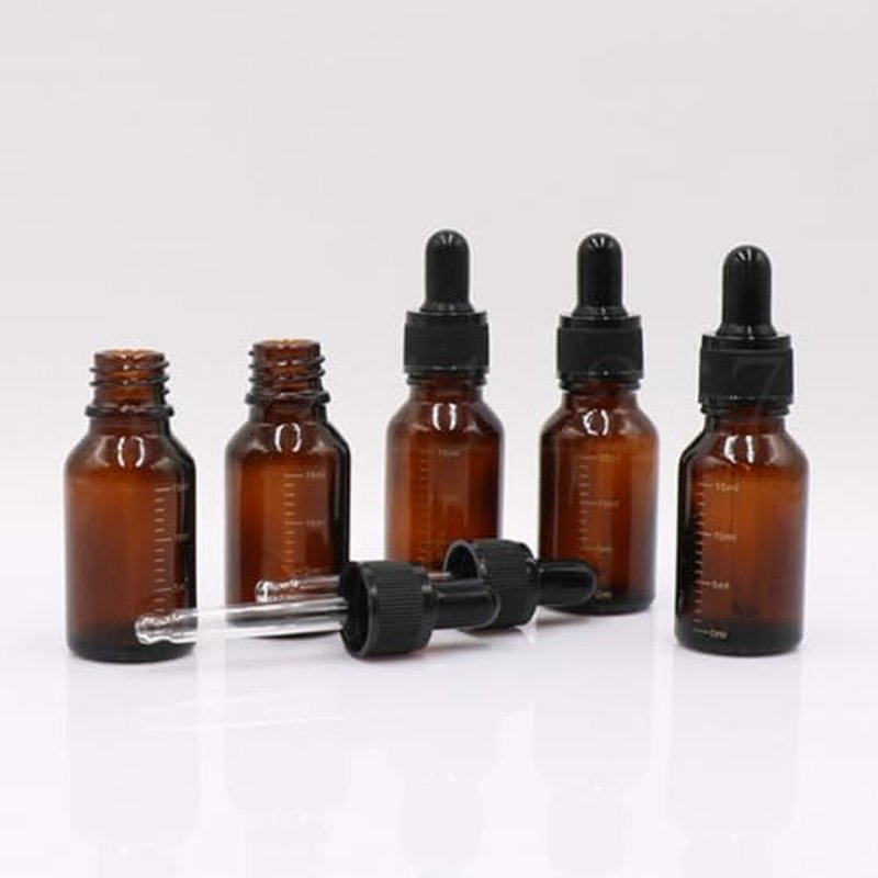 Happyupcity 3Pcs 15ml/0.5oz Empty Refillable Amber Glass Dropper Bottles with Scale Dropper Essential Oil Bottles Sample Vials Travel Liquid Dispenser Container for Perfume Cosmetic
