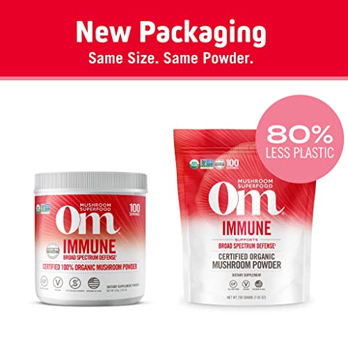Om Mushroom Superfood Immune Defense Mushroom Capsules Superfood Supplement, 90 Count, 30 Days, Mushroom Blend, Reishi, Turkey Tail, Maitake, Agaricus Blazei, Vitamin C, Vegan