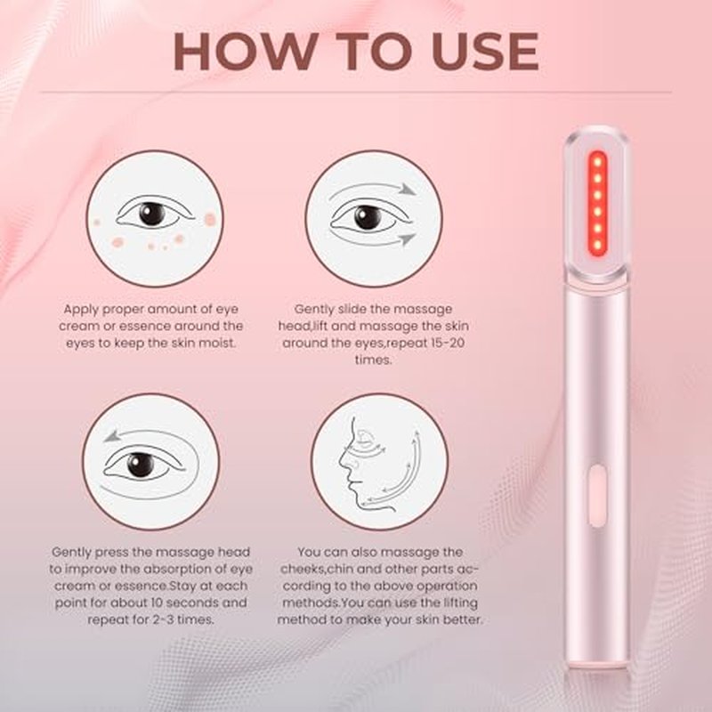 4-in-1 Light-Therapy-Wand,Red Light Therapy for Face and Neck - Microcurrent Facial Device for Anti-Aging - Face & Eye Massager Skincare (2 Colors led light)