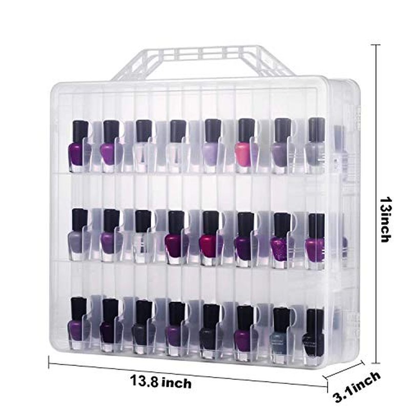 DreamGenius Nail Polish Organizer Case for 48 Bottles, Double Side Nail Polish Holder with Adjustable Dividers, Portable Nail Polish Storage Organizer with 2 Nail Separators, Pink