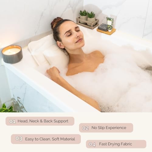 Full Body Bath Pillow for Bathtub - Bath Cushion for Tub and Bathtub Backrest - Bath Essential for Women. Our Bath Tub Pillow Full Body is an Ideal Bathtub Accessory for Relaxing Bath Gifts for Women