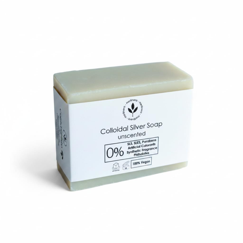 Merlinera Colloidal Silver Soap - Made with 99.9% Pure Colloidal Silver Soap Bar - No Paraben - No Colorant - No SLES - No SLS - Face & Body (4.5 oz, Unscented, 2 Pack)