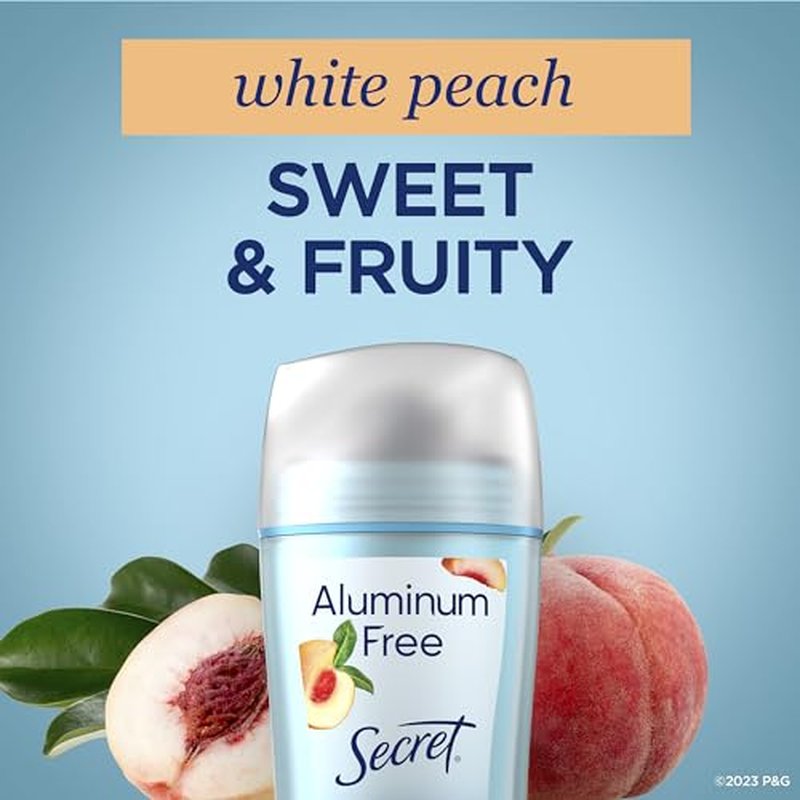 Secret Aluminum Free Deodorant for Women, 48hr Odor Protection, Free of Parabens Dyes Talc & Baking Soda, White Peach Scent, 2.4 oz (Pack Of 3)