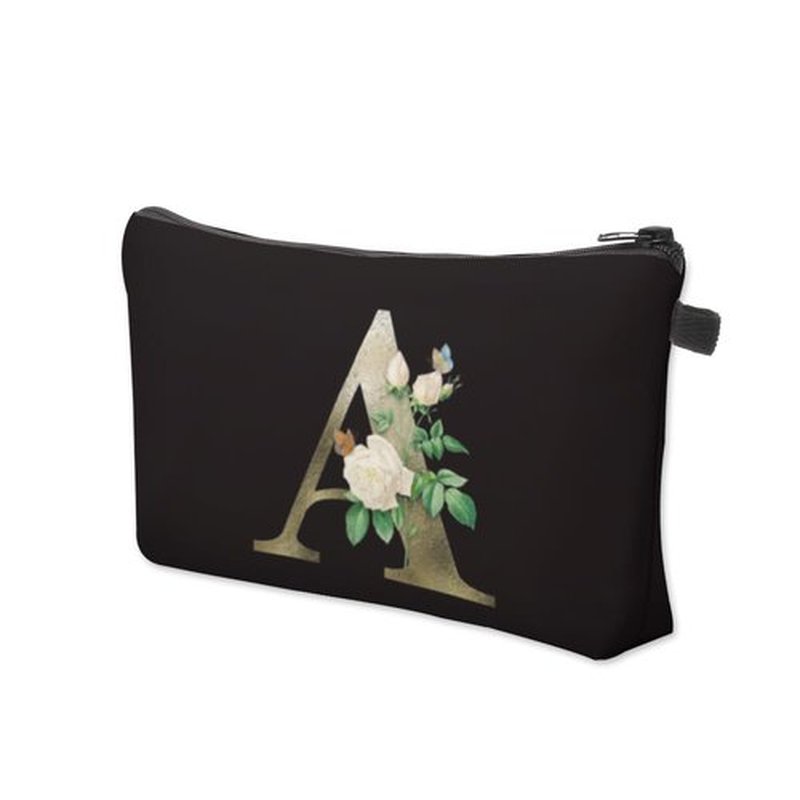 Deanfun Makeup Bag, Bride Bridesmaid A-Z Make Up Bag, Small Personalized Initial Letter 3D Printings Waterproof Cosmetic Bags for Women (A)