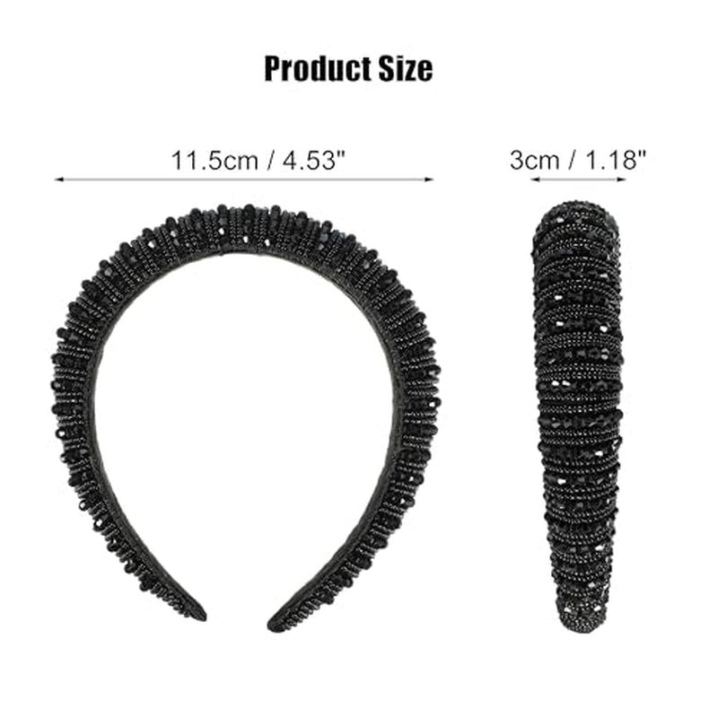 VOCOSTE Crystal Headband, Rhinestone Hairband for Women, Black, 1.2 Inch Wide