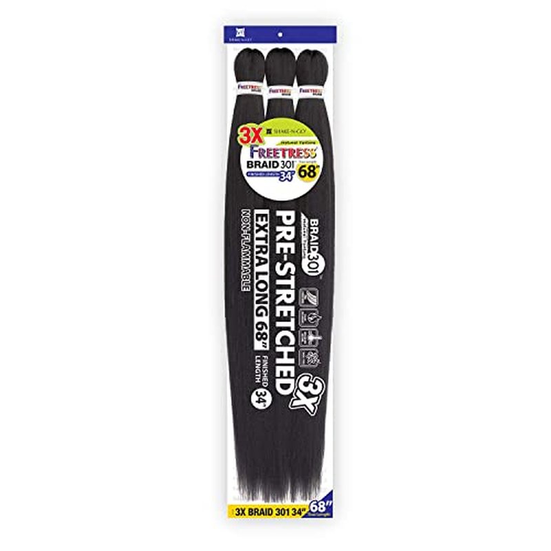 FreeTress Natural Texture Braids 3X Pre-Stretched Braid 301 34" (5-PACK, OM3TBRYPK)