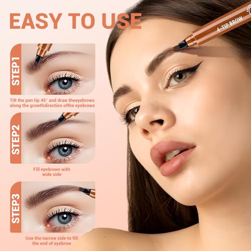 Upgrade Microblading Eyebrow Pen, 3D Waterproof Microblading Eyebrow Pencil 4-Tip Waterproof Eyebrow Pen, Natural Makeup Long-Lasting Fine Stroke Magic Eyebrow Pencil (5 Pcs)