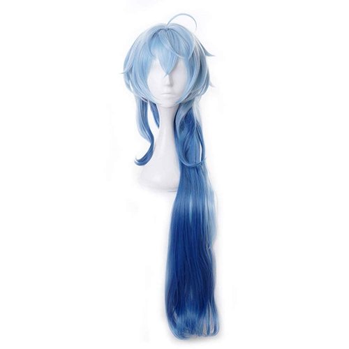 Mystylecos Anime Ganyu Cosplay Wig Genshin Impact Blue Water Wave Wig with Bangs Halloween Party Wigs