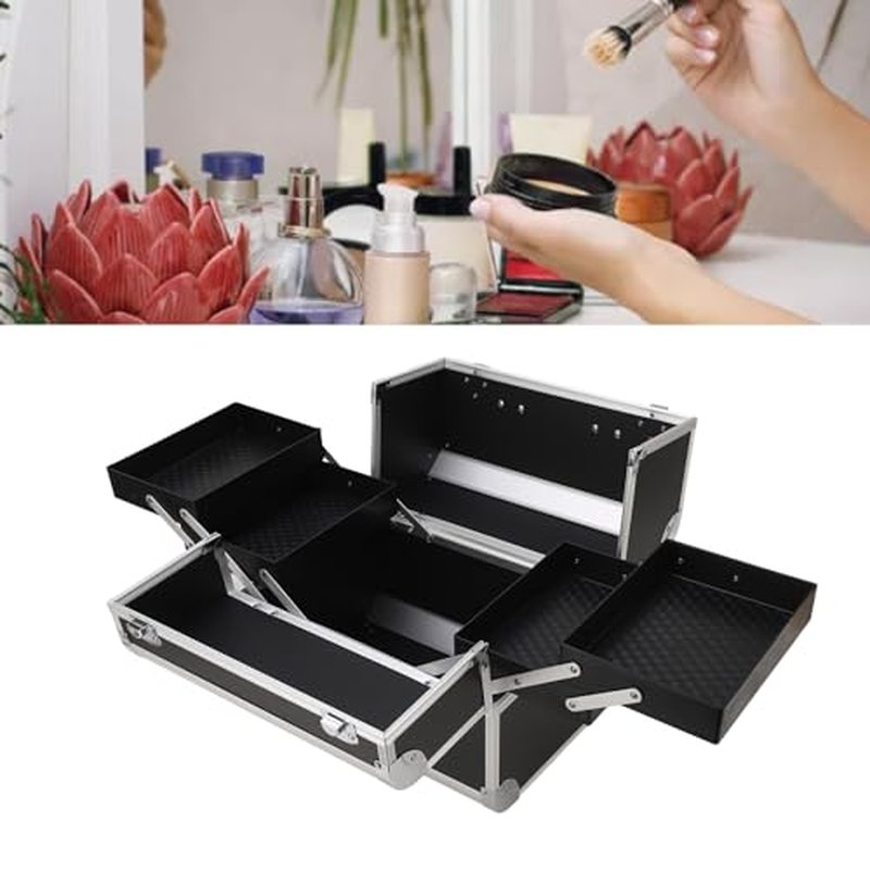 Portable Makeup Case Large Space Portable Multilayer Makeup Case, Novel Design Cosmetic Train Case for Artists, Family and Friends (Black)