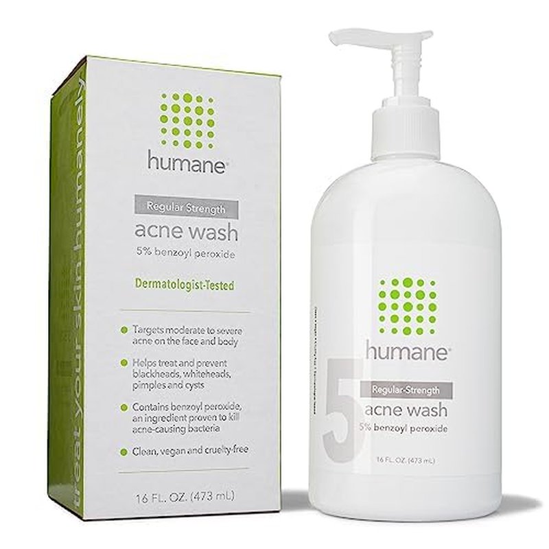 humane Benzoyl Peroxide Acne Body Wash - 5% Regular-Strength Acne Treatment for Face, Skin, Back and Body - 16 Fl Oz - Dermatologist-Tested Non-Foaming Cleanser - Vegan, Cruelty-Free