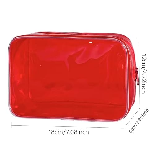 Neon Clear Pouch Small Makeup Bag, 7"x2.3"x4.7" Size TSA Approved Toiletry Bag, PVC Travel Bags for Toiletries, Clear Cosmetic Bag for Women and Men Small (Pink)