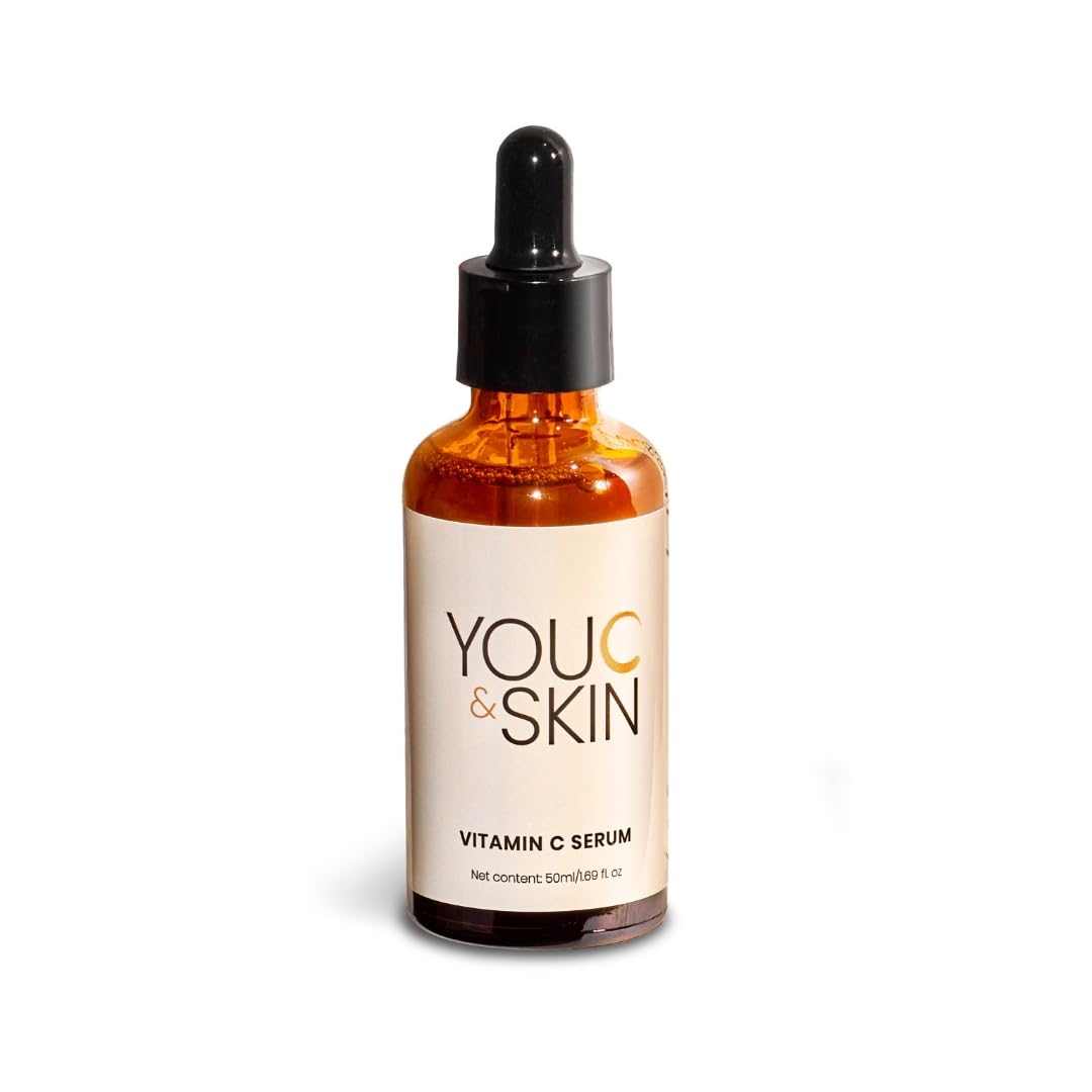 You C & Skin Vitamin C Serum with 6 Peptides + Niacinamide + Hyaluronic Acid – Stable 3-O-Ethyl Vitamin C, Radiance-Boosting Glow Serum, Anti-Aging, Luminous Skin – All Skin Types – 1.7 fl oz