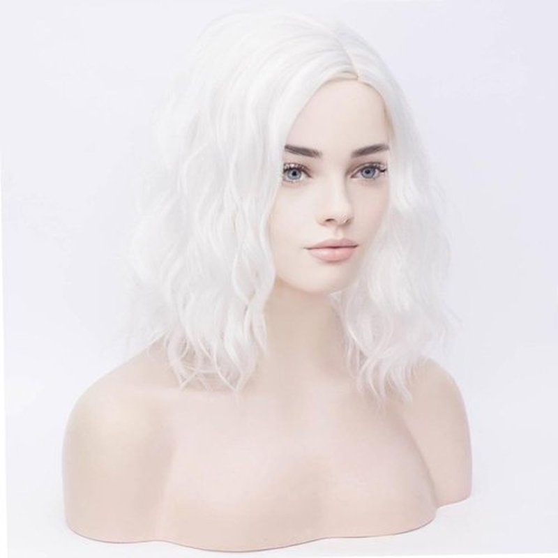 BERON White Wig Short Curly Bob Wig White Wigs Women Beach Wave Wigs for Cosplay Costume Party Wig Cap Included