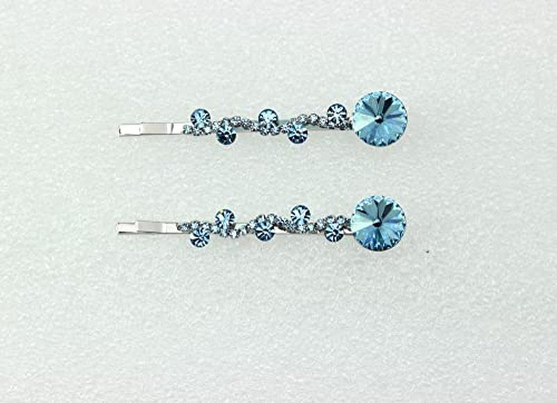 Faship A Pair Of Navy Blue Premium Rhinestone Crystal Floral Hair Clips 2 Pcs Pins - Navy Blue/Gold Plated