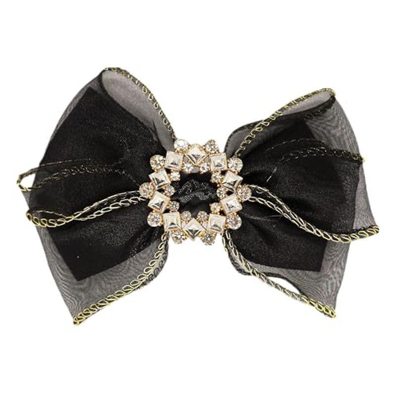 Large Bow Hair Clip Rhinestone Hair Black white lace bow Headdress Hair Accessories for women(Black)