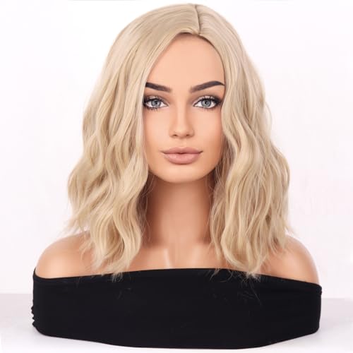 BERON Green Wigs for Women Short Curly Bob Wavy Wig Girls Olive Color Body 14'' Heat Resistant Synthetic Hair Wig Cosplay Daily Party Wigs