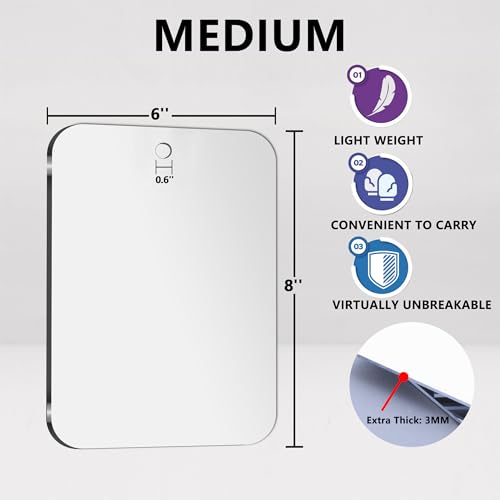 quegau Shower Mirror for Small Mirror, Small Wall Mirror (Medium 2 Pack 8 x 6 Inch) Shatterproof Shower Mirror for Shower, Unbreakable Plexiglass Makeup Mirror, Travel Camping Shower Mirrors
