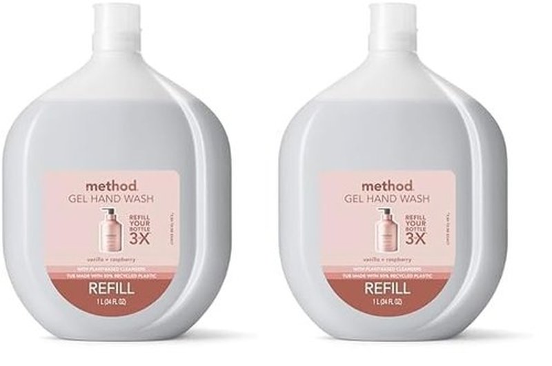 Method Gel Hand Soap Refill, Vanilla + Raspberry, Biodegradable Formula, 34 Fl Oz (Pack of 2)