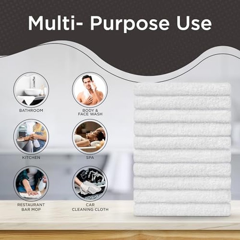 DecorRack 10 Pack 100% Cotton Wash Cloth, Luxurious Soft, 12 x 12 inch Ultra Absorbent, Machine Washable Washcloths, Black (10 Pack)