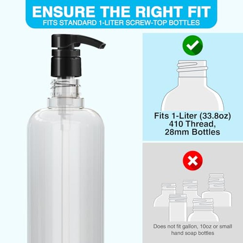 6 Pcs Pumps for Shampoo and Conditioner, Body Wash, Gel, Shampoo Pumps for 1 Liter 33.8 Oz Bottles Salon Conditioner Bottles, Black & White Shampoo Pump Bottle Dispenser, Liquid Pump Dispenser