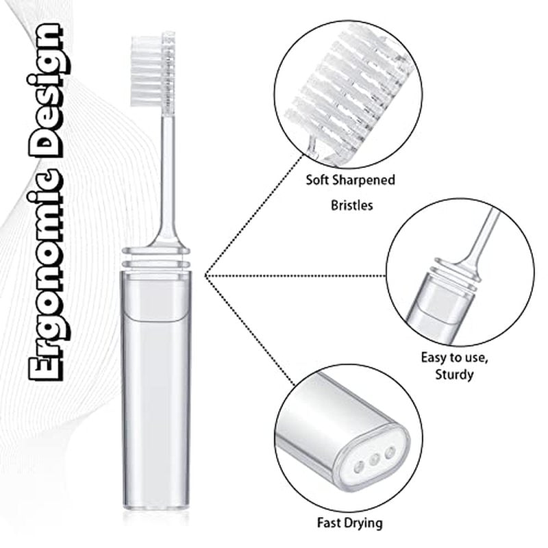 Rtteri 50 Pcs Travel Toothbrush Kit Bulk Folding Toothbrush with Toothbrush Cover Transparent Potable Travel Size Mini Toothbrush Small Foldable Manual Tooth Brushes for Adult Camping School
