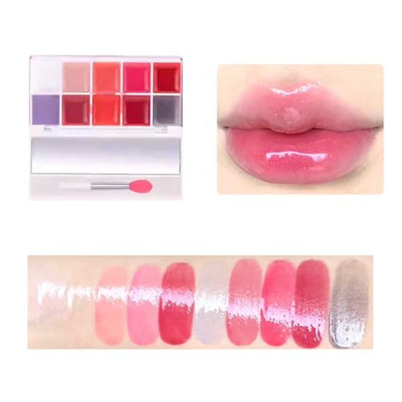 Jelly Lip Gloss Palette, 10 Color Lip Palette, High-Pigmented Lipstick Set, Long-Lasting Lip Gloss, Vibrant Lip Shades For Women Girls (Cool Palette, 1)