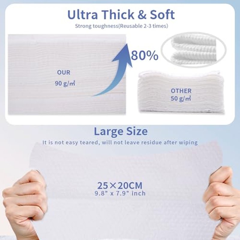 Yacey Face Towels, Disposable Face Towel, Ultra Soft & Thick Biodegradable Face Towelettes Disposable Lint- free Facial Tissue for Cleansing, Skincare and Makeup Wipes Remover, Dry Wipes, 70 Count