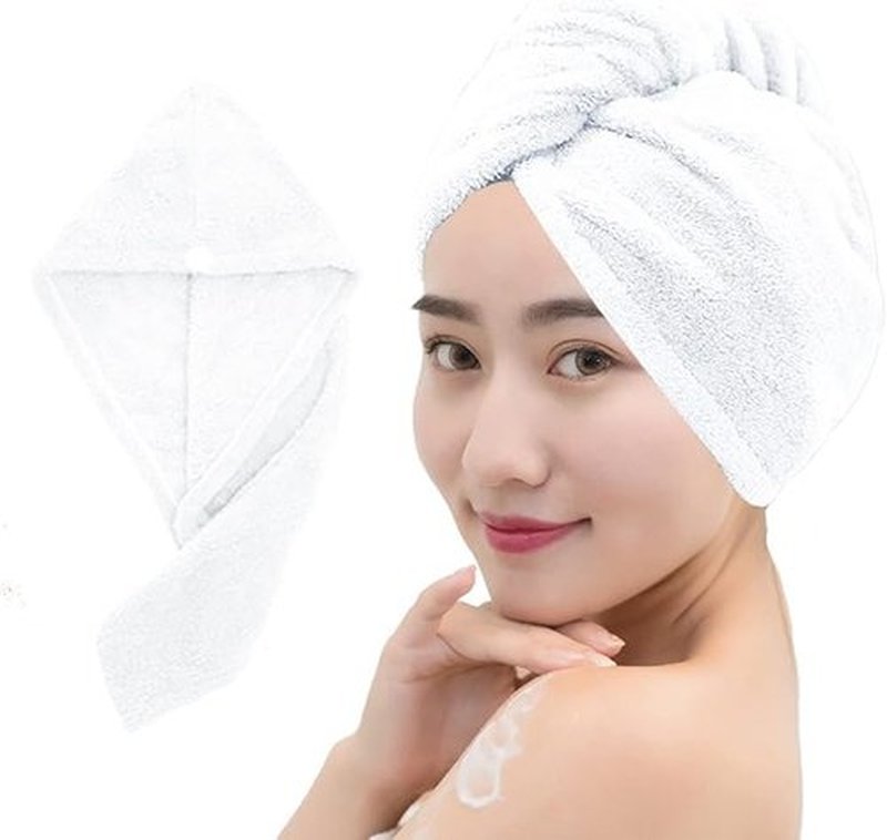NOKOKO Ultra-Soft Microfiber Hair Towel Wrap – Super Absorbent Quick Drying Hair Turban with Button, Perfect for Long, Wet Hair – Stylish & Gentle Hair Drying Cap for Women! (White)