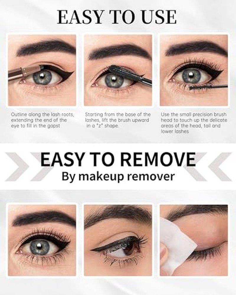 Black Mascara & Eyeliner Pen Kit-2Pcs Longlasting Waterproof Black Tubing Mascara 1Pcs Smudge-Proof Eye Liner Pencil,Volume and Length Curling Mascara Liquid Eyeliner Eye Makeup for Older Women-Set 01