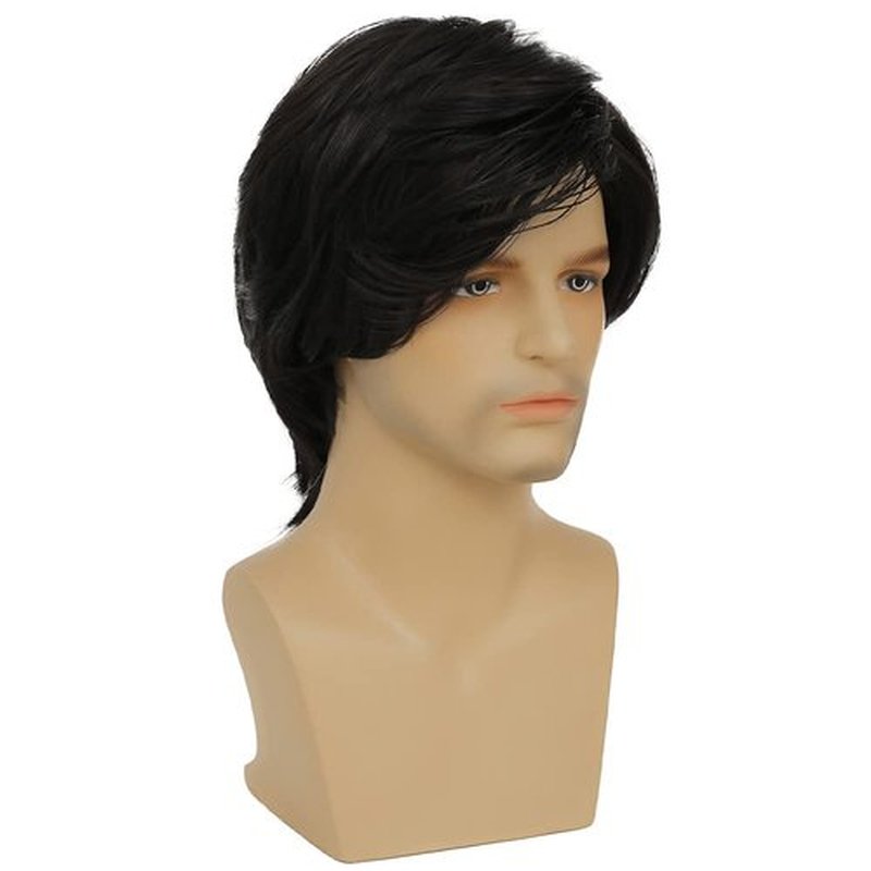 Swiking Men Black Layered Wigs for Male Guy Short Fluffy Natural Hair Soft Synthetic Cosplay Costume Party Full Wigs