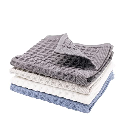 sea me at home Waffle Washcloth Set, 100% Cotton (4 Pcs Washcloth 13x13 inches, Neutral)