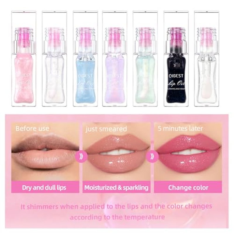 FYEBOO Magic Color Changing Lip Oil Ph, Glitter Lip Gloss, Upgraded Big Brush Head Moisturizing Lip Oil, Color Changing with Temperature, Moisturizing & Sparkling (# 02, 0.3 Oz)