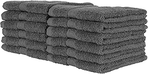 QUBA LINEN 100% Cotton - Wash Cloth Set - Pack of 24, Flannel Face Cloths, Highly Absorbent and Soft Feel Fingertip Towels (Gray, 12x12 Pack of 12)