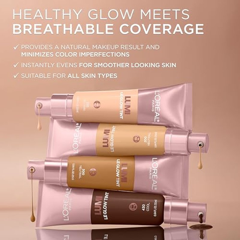 L’Oréal Paris Lumi Le Glow Skin Tint, Lightweight Water-Based Tinted Serum with Foundation-Like Coverage, Glow Illuminator, Neutral 420, 0.85 Fl Oz