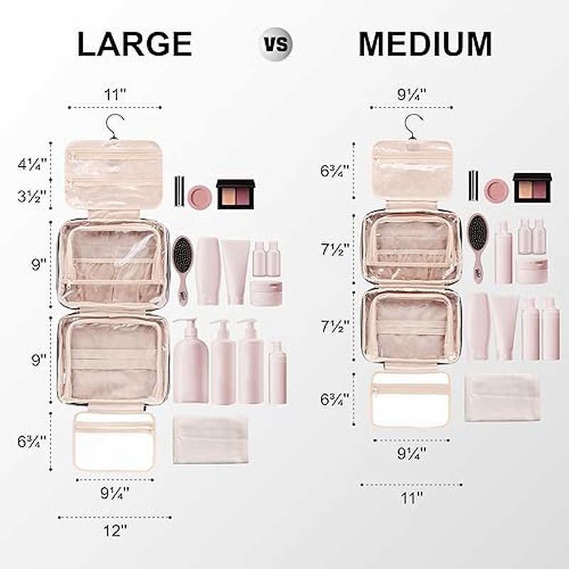 Everfun Hanging Travel Toiletry Bag for Women Traveling With Leakproof Compartment Makeup Cosmetic Organizer Dopp Kit Travel Accessories Essentials Must Have