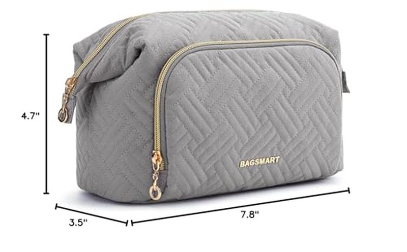 BAGSMART Travel Makeup Bag, Cosmetic Bag Make Up Organizer Case,Large Wide-open Pouch for Women Purse for Toiletries Accessories Brushes Grey