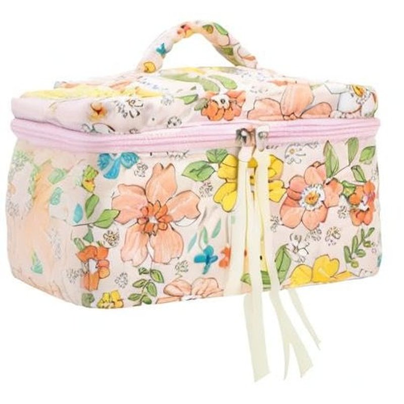 PAZIMIIK Cotton Makeup Bag for Women Large Quilted Travel Cosmetic Pouch Girls' Make Up Organizer,Little Flower