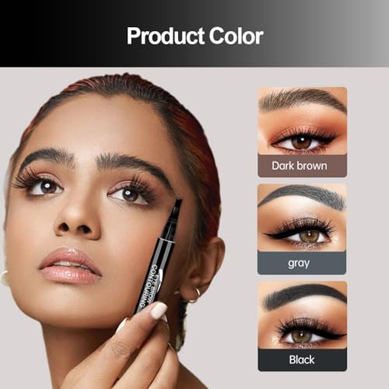 2PCS 4-Head Split Waterproof Eyebrow Pencil, 3D Microblading Eyebrow Pen Eye Brow Pencils with 4 Tip, Creates Natural Looking Brows Eye Eyebrow Makeup Eyebrow Pen for Women, Last All Day (Black)