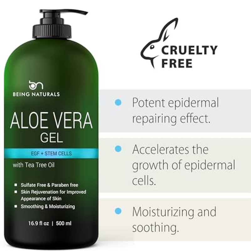 Aloe vera Gel - from 100% Pure Organic Aloe Infused with Manuka Honey, Stem Cell, Tea Tree Oil - Natural Raw Moisturizer for Face, Body, Hair. Perfect for Sunburn, Acne, Razor Bumps 16.9 fl oz