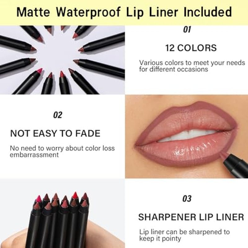 2Pcs Tinted Lip Balm and Lip Liner Set - Moisturizing Lip Crayon and High Shine Gloss, Ultra-Long-Lasting Matte Finish, Ideal Essential Set for Everyday Makeup(#1 DUSTY ROSE)
