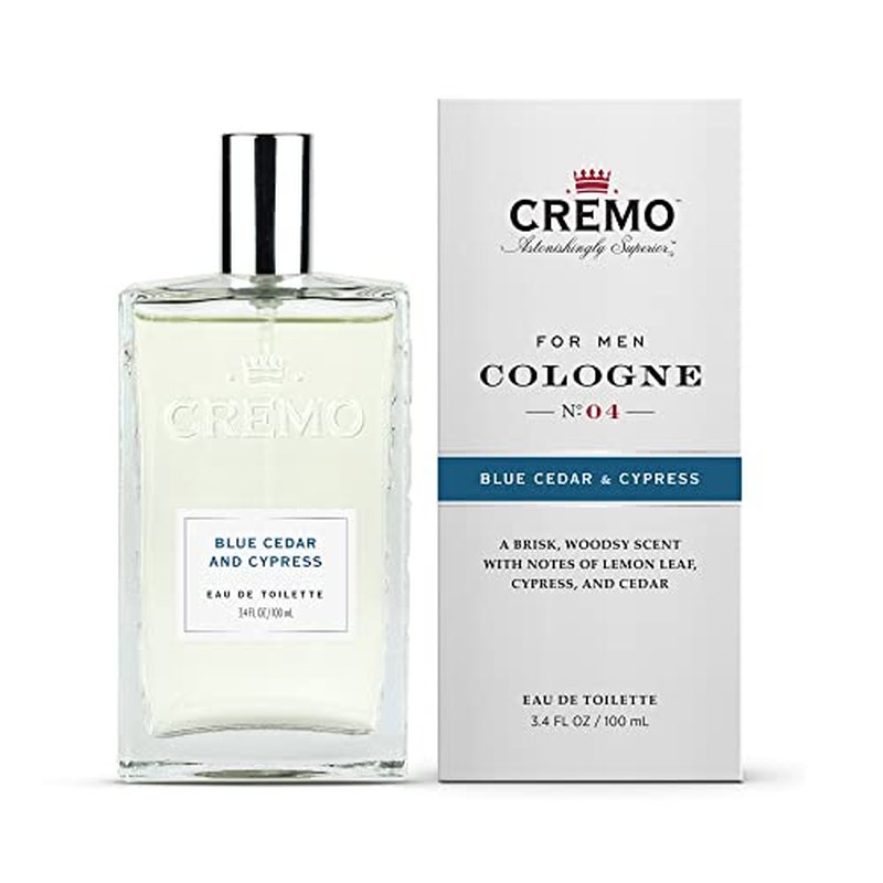 Cremo Cologne for Men - Blue Cedar & Cypress Mens Cologne Spray- A Woodsy Scent with Notes of Lemon Leaf, Cypress and Cedar, Fragrances For Men, 3.4 Fl Oz
